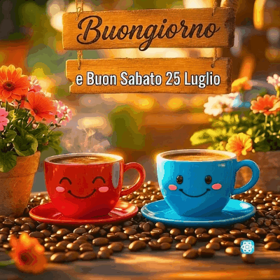 Buongiorno e Buon Sabato Gif Inizia il Weekend con il Sorriso e un Buon Caffè!