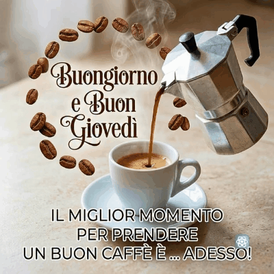 GIF Buongiorno e Buon Giovedì Inizia la Giornata con un Caffè Fumante