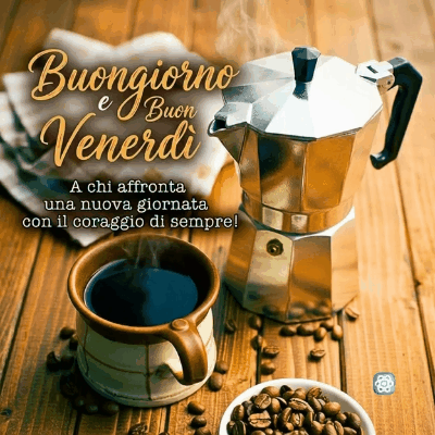Buongiorno e Buon Venerdì GIF Carica di Energia e Caffè per il Weekend!