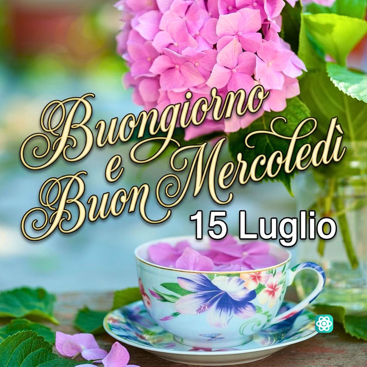 🌸 Buongiorno e Buon Mercoledì 15 Luglio Un dolce risveglio tra ortensie e fiori