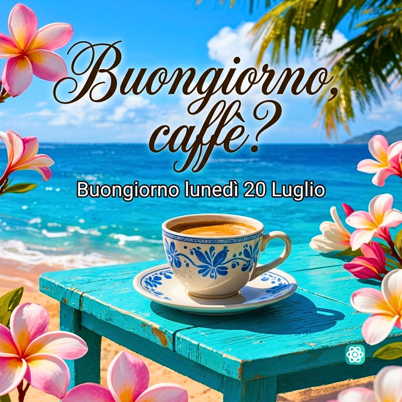 Buongiorno, caffè Il buongiorno perfetto con un caffè in riva al mare